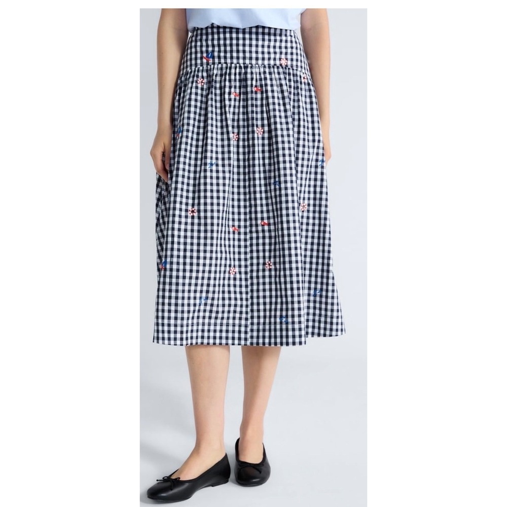 Free Assembly Women's Embroidered Gingham Cotton Midi Skirt Size‎ 0 Nautical NWT